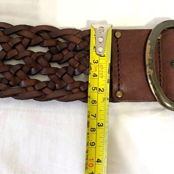 Wide Brown Braided Woven Leather Belt Sz M Oval Buckle Tommy Bahama - Picture 9 of 10